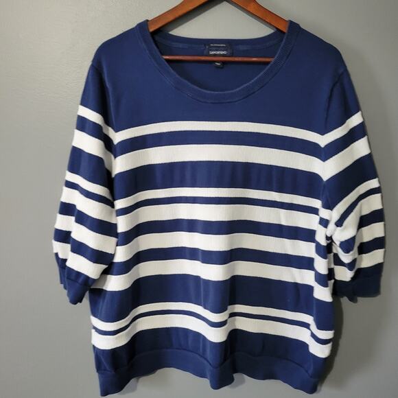 Lands' End Sweaters - LANDS END Sweater Top Size 3X Supima Cotton Navy White Striped Nautical Womens